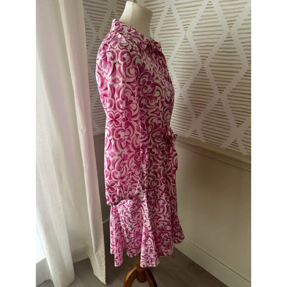 Cynthia Steffe Women’s Medium Pink Button Up Belted Twirl Dress - Picture 6 of 7